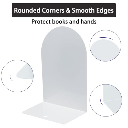 MerryNine Metal Book Ends, 4 Pack White Bookends for Shelves, Book Holder for Heavy Books, Book End for Kids Books, Decoration Bookend for Home Office - color: White