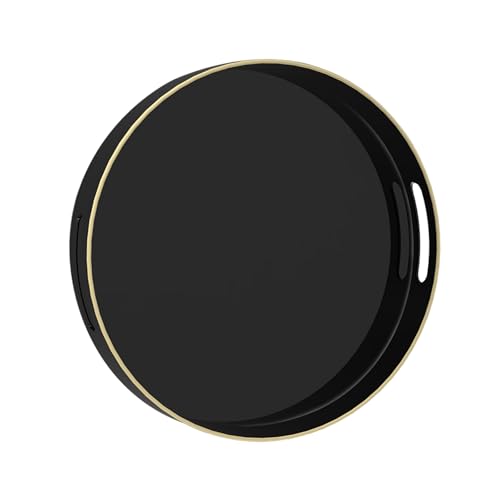 MAONAME Black Decorative Tray for Coffee Table, Modern Round Serving Tray with Handles, 13" Plastic Tea Trays for Ottoman, Bathroom Decor - color: Black, size: 13" x 13" x 1.6"