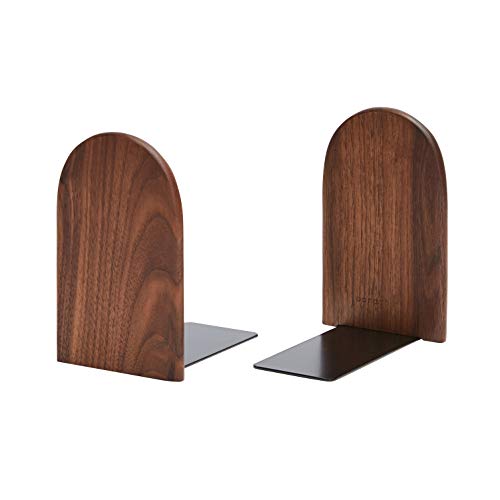 Pandapark Wood Bookends,Non-Skid Bookend for Shelves,Heavy Duty Bookends,Book Stand for Books/CDs,1 Pair - color: Black Walnut-b