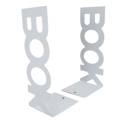 Metal Decorative Bookends Keep Upright for School Office, 1 Pair Heavy Books Stopper for Shelves, Book Ends for Home Decor (White) - color: White