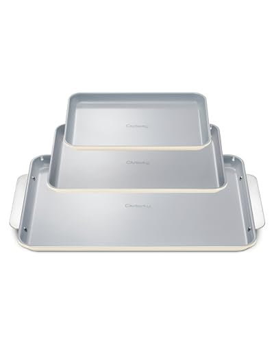 Caraway Non-Stick Ceramic Baking Sheet Trio - Naturally Slick Ceramic Coating - Non-Toxic, PTFE & PFOA Free - 18 x 13" Large, 15 x 10" Medium, & 9" x 13" Small - Cream - color: Cream, size: Baking Sheet Trio