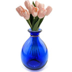 Glass Vase for Flowers, Rounded Small Blue Glass Vase for Home Decor Gift Centerpieces Events (Dark Blue & Gold)…
