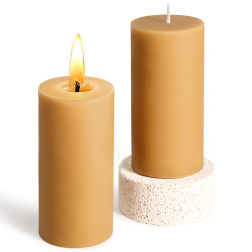 Beeswax Pillar Candles 2 Pack Natural Beeswax Pillar Candles,100% Pure Beeswax Candles- Long Burning,Organic Bees Wax Candles for Home,Church,Parties. (2 Packs) - color: 2 PACKS