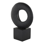 Deco 79 Polystone Geometric Decorative Sculpture Textured Cutout Ring Home Decor Statue with Block Base, Accent Figurine 10" x 5" x 14", Black - size: 10" x 5" x 14"