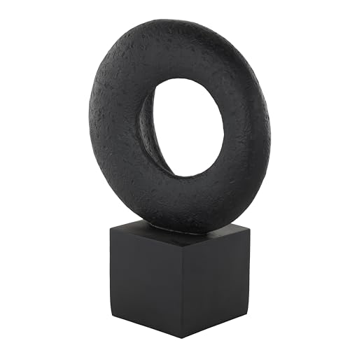 Deco 79 Polystone Geometric Decorative Sculpture Textured Cutout Ring Home Decor Statue with Block Base, Accent Figurine 10" x 5" x 14", Black - size: 10" x 5" x 14"