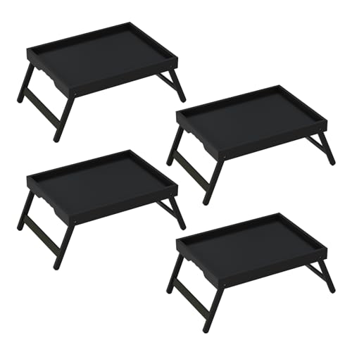 Youpehom Bed Tray Table with Folding Legs, Bamboo Breakfast in Bed for Kitchen Serving Tray, Sofa, Eating, Used As Laptop Desk Snack Tray (4 Pack, Black Color) - color: Black-4 Pack, size: Medium