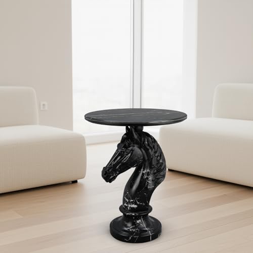 Modern Accent Table Living Room Horse Statue Black Stripe Contemporary‌ Faux Marble Night Stand Side Table with Horse Head Base Reception Area & Bedroom（Width 19.69" ——Tall 24.8"） - color: Black and White Striped Horse Head Table