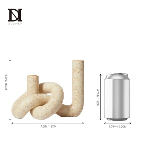 DN DECONATION Knot Shaped Taper Candle Holders - Travertine Resin Candlestick Holders, Candle Sticks Holder Boho Farmhouse Decor Coffee Table Centerpiece for Living Room Fireplace Wedding - color: Beige