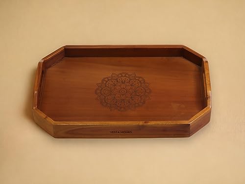Vesta Homes Extra Large Wooden Serving Tray for Home, Kitchen, Breakfast, Restaurant, Office Organizer, Dining Table | Premium Acacia Wood |18 * 12 * 3 Inches | Handcrafted in India - size: 18" x 12" x 3" (Single Tray)