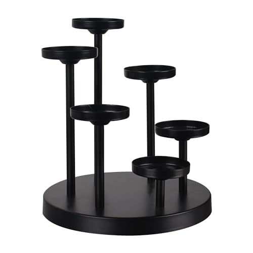 6arms Tea Candle Holder Tray, Metal Black Candlestick Holder, Candle Holders Set of 6 padk Tea Candle Light, for Dining Room, Table Centerpiece Decor,Decorative Tray… - size: tea's 6arms