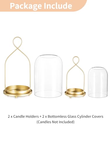 NUPTIO Glass Lanterns Decorative Outdoor: Gold Hurricane Candle Holders for Pillar Candles - Set of 2 Hanging Lantern for Home Thanksgiving Christmas Party Centerpiece