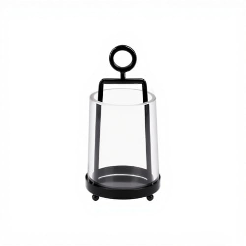 3.3" Wide Modern Farmhouse Metal Hurricane Candle Holder with Handmade Sturdy Glass Sleeve in Black for Tealight Candle & Plants, Glass Hurricane Lantern, Industrial, Minimalistic - color: Black, size: 3.3"x5.2"