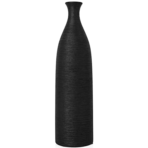 Modern Black Ceramic Vase, 13.3 inch Small Narrow Neck Vases, Ceramic Flower Vases Decorative, Fireplace, Table Decor, Modern Farmhouse Decor Vase
