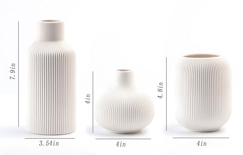 Ceramic Vase Set of 3, Decorative Vases Home Decor Modern Minimalist Pottery Vases for Bouquet Pampas Grass Dried Fresh Flowers, Bookshelf, Living Room, Shelf, Bedroom, Entryway Mantel Decor-White - color: White