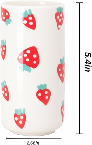MOUGIGI Strawberry Ceramic Vase-Unique Aesthetic Design for Funky Flower Decor-Perfect Summer Fruit Theme Table Centerpiece-Ideal Gift for Parties and Special Occasions-Stylish Durable Home Decoration - color: Strawberry Vase