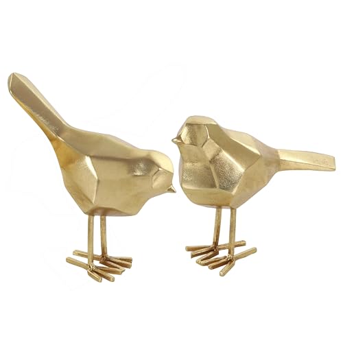 CosmoLiving by Cosmopolitan Polystone Bird Decorative Sculpture Home Decor Statues with Origami Accents, Set of 2 Accent Figurines 7", 8"H, Gold