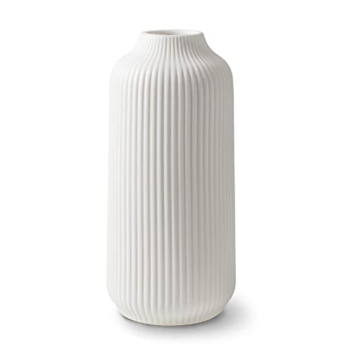 flature Ceramic Vase in Nordic Style, Decovase Large for Pampas Grass as Boho Deco, Vase White Matt 10 inch for Flowers, Scandinavian Design Home Decoration for Fresh Flowers, Dried Flowers (Size L) - color: White, size: Single Large