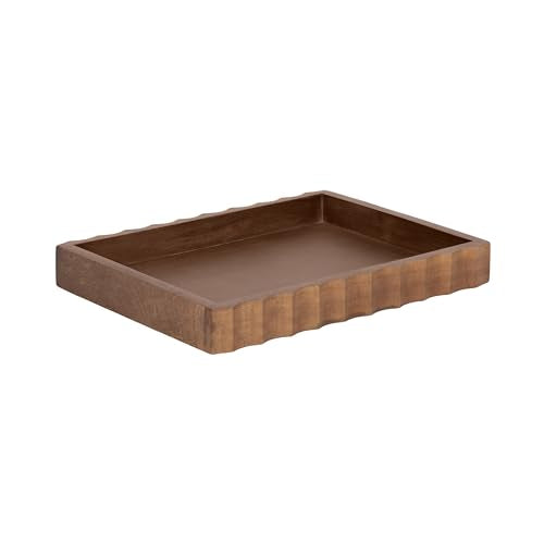 Kate and Laurel Lissi Decorative Rectangle Tray with Wavy Design; 16 x 12; Walnut Brown; Mid-Century Modern Scalloped Serving Tray for Coffee Table Ottoman; Dining Table; or Entryway Catch-All Tray - color: Walnut Brown