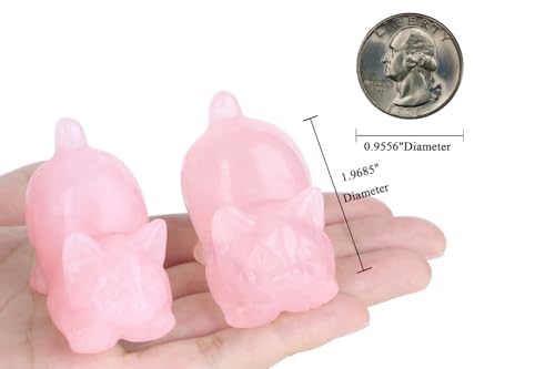 Rose Quartz 2" Cat Crystal Statue Figurines Sculpture Pink Office Home Room Decor for Healing Crystals Lazy Cute Carved Spiritual Natural Gemstones Cat Lover Gifts for Mother Women Lovers - color: Pink-rose