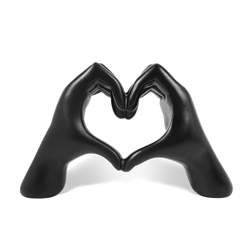 Black Heart Hands Statue, Hand Hearts Sculpture, Modern Table Shelf Accessories Decor, 5.5'' x 3'' I Love You Ornament - color: Black, size: 5.5 x 3 x 1.5