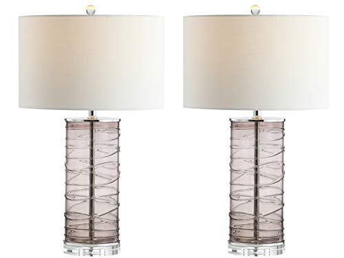 JONATHAN Y 27.5" Smoky Gray Modern Fused Glass Table Lamp Set of 2 for Bedroom Living Room, Coastal Nightstand Bedside Lamp with White Linen Shade, LED Bulbs Included (JYL4016C-SET2) - color: Smoky Gray