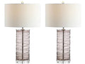JONATHAN Y 27.5" Smoky Gray Modern Fused Glass Table Lamp Set of 2 for Bedroom Living Room, Coastal Nightstand Bedside Lamp with White Linen Shade, LED Bulbs Included (JYL4016C-SET2) - color: Smoky Gray