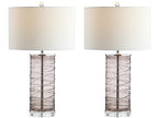 JONATHAN Y 27.5" Smoky Gray Modern Fused Glass Table Lamp Set of 2 for Bedroom Living Room, Coastal Nightstand Bedside Lamp with White Linen Shade, LED Bulbs Included (JYL4016C-SET2) - color: Smoky Gray