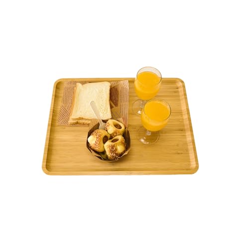 Bamboo Serving Tray Rectangle Platter Breakfast Dinner Food Bed Tray for Eating Kitchen Restaurants (1, 14.2" x 9.5" x 0.8" (no Handle)) - size: 14.2" x 9.5" x 0.8"