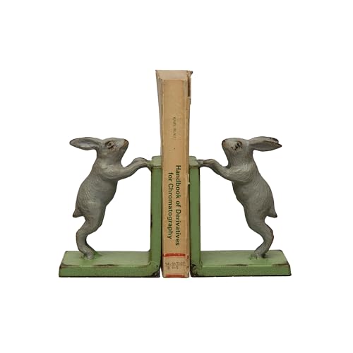 Creative Co-Op Decorative 2-Tone Cast Metal Rabbit Bookends, Green and Grey, Set of 2