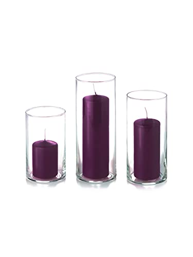 yummi Set of 12 Slim Pillars and Cylinder Vases - Purple - color: Dark Purple