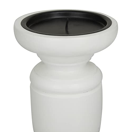 Deco 79 Mango Wood Turned Style Pillar Candle Holder, 3 Count 10", 8", 6" H, White (Pack of 6) - color: White, size: 3 PIECES SMALL SIZE (Pack of 6)