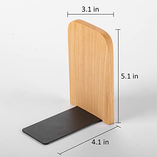 Muso Wood Book Ends for Shelves, Non-Slip Bookends, Heavy Duty Wooden Bookend Support for Books and Movies (Beech 1 Pair) - color: Beech-1 Pair