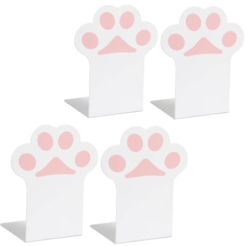 2 Sets Cat Paw Metal Bookends (4 Pieces in Total) Cute Desktop Bookshelf Sturdy Cartoon Bookshelf for Home and Office Decoration(White) - color: 2 Sets White