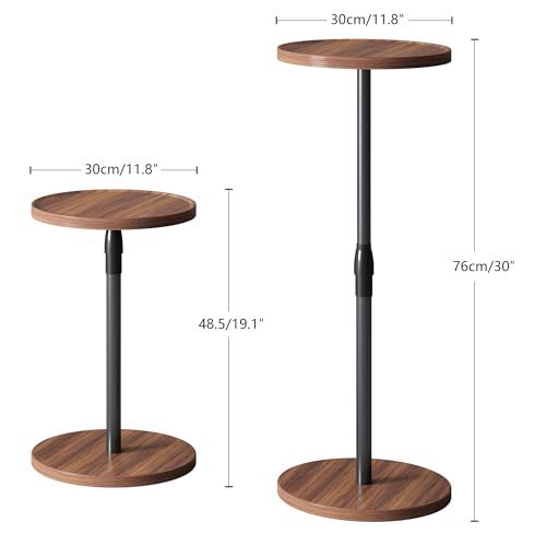 Adjustable End Table, Small Round Side Table, Drink Table for Small Spaces, Pedestal Nightstand for Living Room, Bedroom, Sofa Couch, Brown ET-010BR - color: Brown