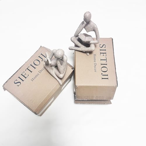 2 Pcs Home Decor Sandstone Reading Thinker Statue Modern Figurines Abstract Aesthetic Sculpture Thinker Statuettes of Resin for Home Decoration Living Room Office Bookshelf Shelf Table