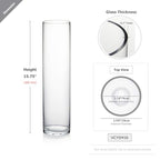 WGVI Quality Thick Weighted Tall Clear Cylinder Glass Vases, 4" W x 16" H, Flower Arrangement Floating Candle Holders Wedding Centerpieces Event Floral Container Accent Home Decor, 1 Piece - size: 4"x16"H