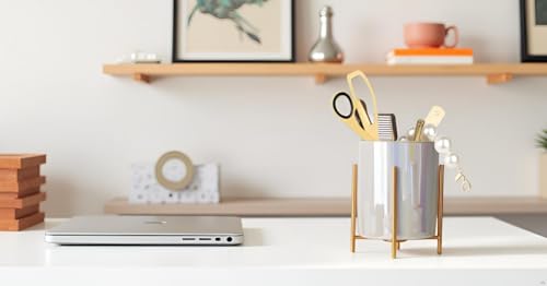 Pen holder for desk Sturdy Metal frame With Green Ceramic Pen Holder For Desks and kitchen Appliance Holders - color: Gold, size: H 4.8''
