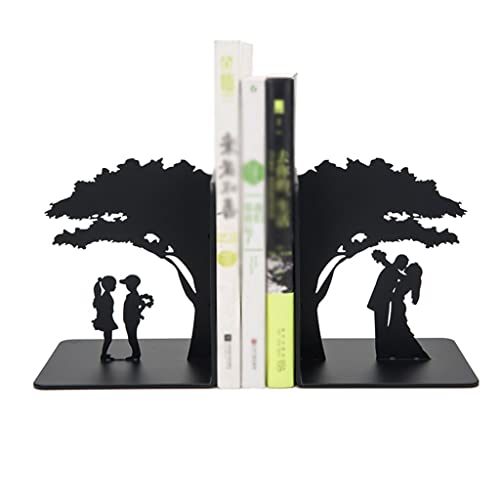 Bookends Book Ends for Shelves Hollow-Out Metal Art Bookends Decorative Book Ends Heavy Duty Home Office Book Stoppers Book Holders Desktop Decoration Organizer Decorative Bookends (Color : B) - color: B
