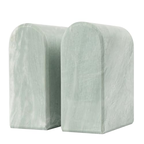 Marble Bookends for Shelves, Decorative Book Ends, 13lbs Heavy-Duty Marble Book Holders, Stone Bookshelf Decor, Light Green - color: Light Green, size: 12LB
