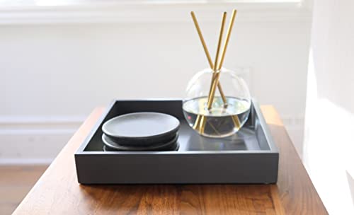 10"x10" Small Square Wood Decorative Tray for Office, Ottoman, Bathroom, Entry, Remote Controls, Countertop Organizer, Candle Tray- Charcoal - color: Charcoal