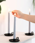 DN DECONATION Candlestick Candle Holders, Black Metal Candle Stick Holders for Taper Candlesticks, Farmhouse Candle Holders, Small Iron Candle Holder with Handle, Set of 3