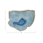Creative Co-Op Agate Slab Tray with Gold Electroplated Edge, Blue - color: Blue