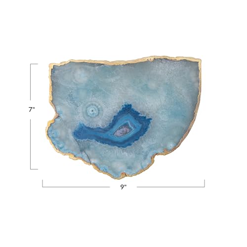 Creative Co-Op Agate Slab Tray with Gold Electroplated Edge, Blue - color: Blue