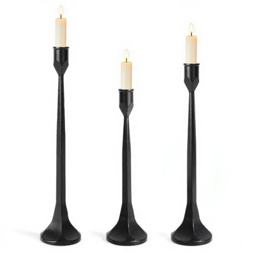 Vintage Cast Iron Black Taper Candle Holders Set of 3 Antique Decorative Candlestick Holder for Wedding Dining Table Party Rustic Home Decor - color: Black