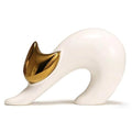 Cat Statues Home Decor White Ceramic Cat Figurine, Gold Cat Figurine Accent, Modern Cat Sculpture 7.9in, Desk Cat Statue for Office Shelf - size: 4.7in