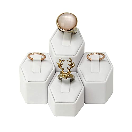 MOOCA Jewelry Ring Stand Holder Display Set, Ring Holders for Jewelry Organizer Stand Pedestals Display 4 Pcs Set, White Faux Leather - color: White Faux Leather