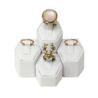 MOOCA Jewelry Ring Stand Holder Display Set, Ring Holders for Jewelry Organizer Stand Pedestals Display 4 Pcs Set, White Faux Leather - color: White Faux Leather