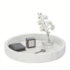 Round Woven Leather Tray, 10" Dia Vanity Tray, Leather Catchall Organizer for Jewelry, Perfume, Keys, Desk Valet Tray for Nightstand, Dresser, Coffee Table Decor, Beige