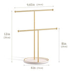 Gold Jewelry Holder Stand with Ceramic Tray: Small Hanging Necklace Organizer Tree for Earrings, Bracelets, Rings – Jewelry Display Hanger for Women & Girls, White - color: white tray gold bar