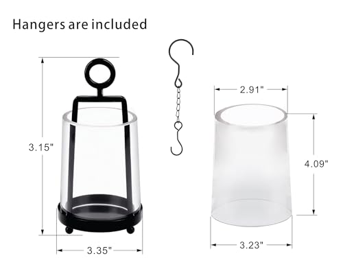 3.3" Wide Modern Farmhouse Metal Hurricane Candle Holder with Handmade Sturdy Glass Sleeve in Black for Tealight Candle & Plants, Glass Hurricane Lantern, Industrial, Minimalistic - color: Black, size: 3.3"x5.2"